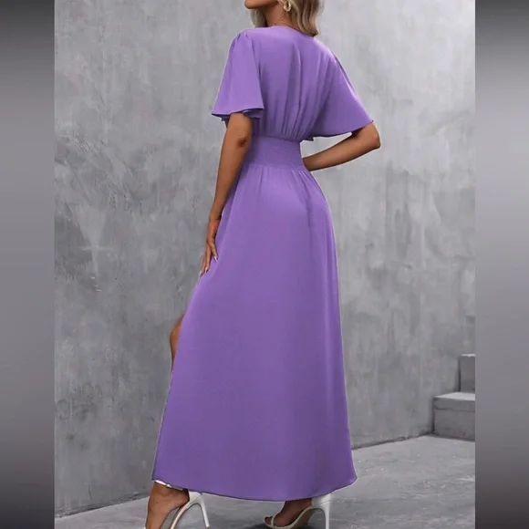 Boho butterfly sleeve slit thigh maxi dress